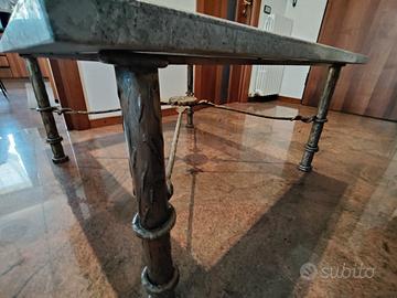 Tavolino da salotto vintage, in ottone marmo intar