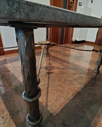 Tavolino da salotto vintage, in ottone marmo intar