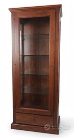 vetrina in legno noce 4 ripiani vetro+ cassetto