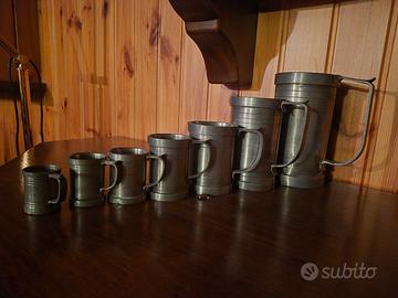 set di 7 boccali in peltro