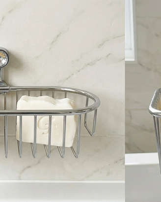 Porta spugna/sapone a cestello cromato con dettagl