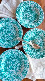 4 piatti fondi Macula Turchese vintage Italy 