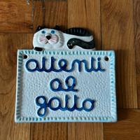 Targa ceramica dipinta a mano Attenti al gatto