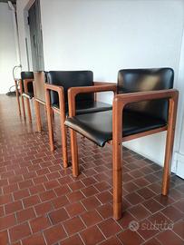 set 6 sedie chairs in pelle vera e legno vintage