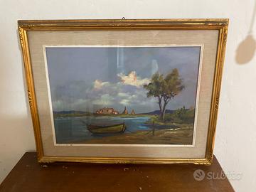 Quadro d’epoca Barca sul lago