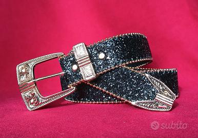 Cintura Western Glitter Nero Fibbia Oro NUOVA 110
