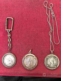 Lire 500 argento ,portachiavi ,collanina,ciondolo