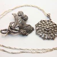 Splendida parure collana spilla argento marcasiti