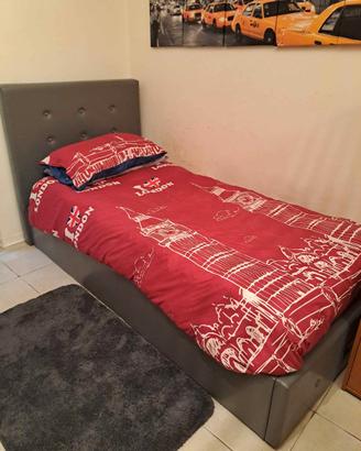 letto singolo contenitore + materasso e lenzuola