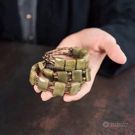 Bracciale doppio originale in giada di seta verde