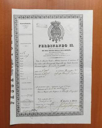 Passaporto Borbonico del 1836 Regno Ferdinando II 
