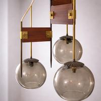 Lampadario anni ‘70 vetro fume e ottone - raro