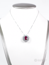 Collana fiore in oro con rubino e diamanti