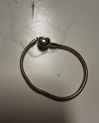 Bracciale pandora in argento dorato clip a cuore