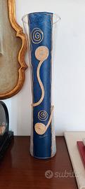 Vaso fiori Blu decorazioni corda e carta di riso