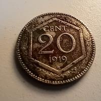 20 centesimi 1919 esagono  bordo rigato 