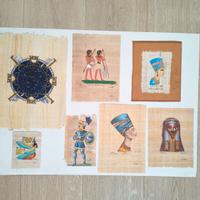 Set di 7 papiri originali dipinti a mano con scene