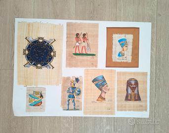 Set di 7 papiri originali dipinti a mano con scene