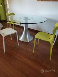 Tavolo rotondo design vetro lega di acciaio