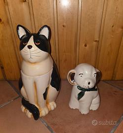 gatto e cane in ceramica ornamentale 