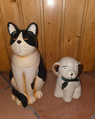gatto e cane in ceramica ornamentale 
