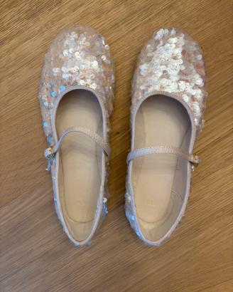 Ballerine con cinturino in paillettes oro Zara 35