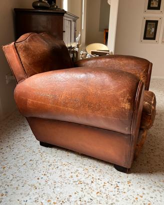 Poltrona cuoio club moustache francese vintage