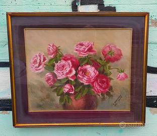Quadro con Rose dipinto a mano con olio firmato.