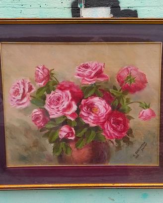 Quadro con Rose dipinto a mano con olio firmato.