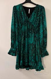 Vestito con scollo a V fantasia verde e nero. Tg S