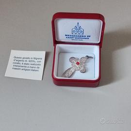 Ciondolo vintage croce filigrana argento corallo