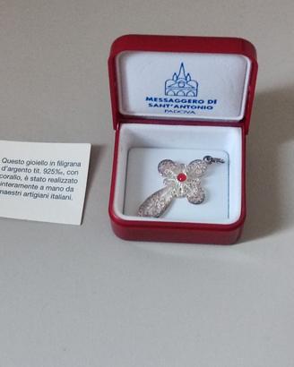 Ciondolo vintage croce filigrana argento corallo