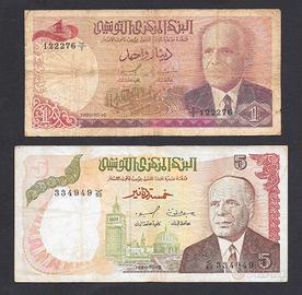 coppia 1 e 5 dinari del 1980 Tunisia