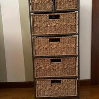 cassettiera salvaspazio in metallo/fibre naturali