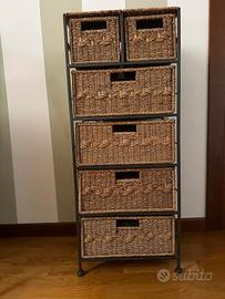 cassettiera salvaspazio in metallo/fibre naturali