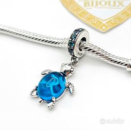 Charm argento 925 tartaruga azzurra portafortuna 