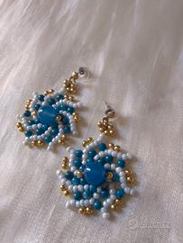 Orecchini eleganti pietre dure agata blu vortice 