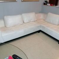 Divano Angolare in Pelle Bianca 