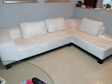 Divano Angolare in Pelle Bianca 