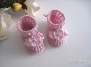 Scarpine Neonata Uncinetto Lana Handmade 