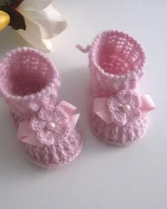 Scarpine Neonata Uncinetto Lana Handmade 