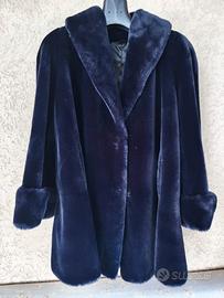 Cappotto ecopelliccia blu notte