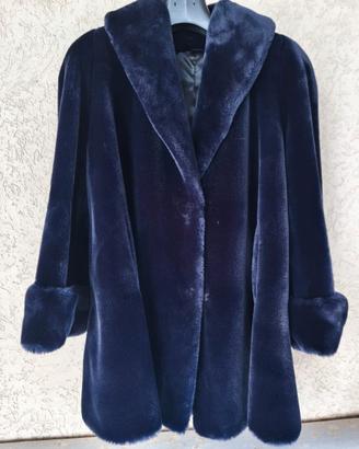 Cappotto ecopelliccia blu notte