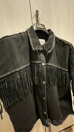 Giubbino jeans nero con frange