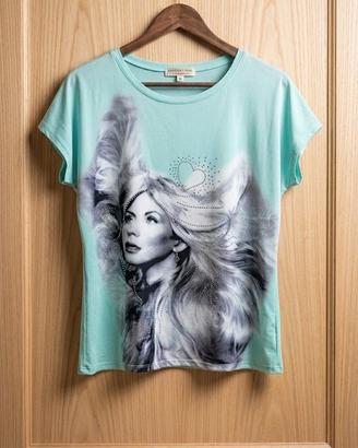 t-shirt con stampa viso  strass/brillantini 