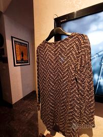 Cardigan aperto lungo nero/bianco a trama zigzag