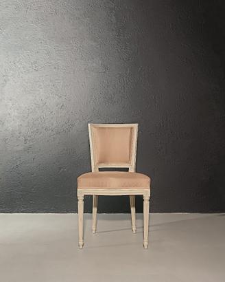 Sedia stile Luigi XVI Bianca Tessuto Rosa Antico