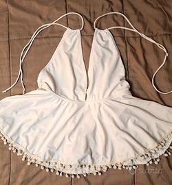 Vestito copricostume bianco con pompon  elegante 