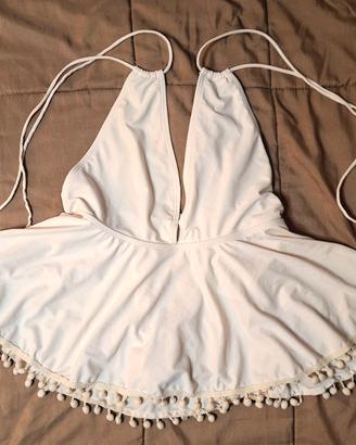 Vestito copricostume bianco con pompon  elegante 