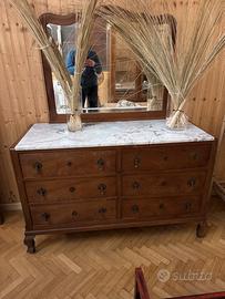 Comò anni '30 con piano in marmo e specchio